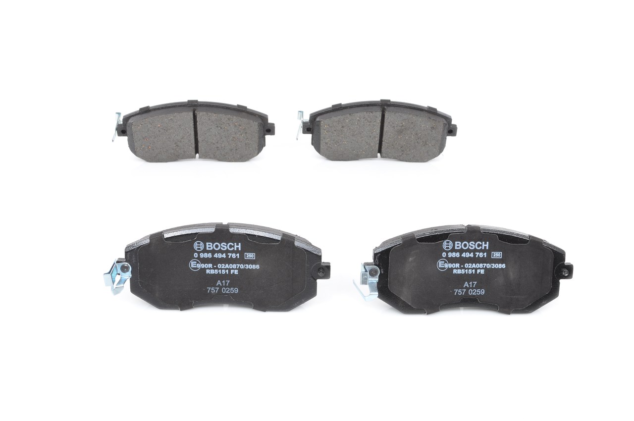 BOSCH Bromsbelägg 0 986 494 761 Byta Bromsbelägg sport SUBARU FORESTER pris BOSCH 0 986 494 761