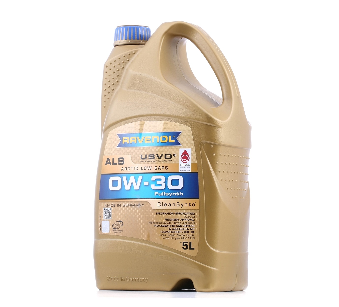 Side view of RAVENOL 1111137-005-01-999 Engine oil 0W-30, Capacity: 5l