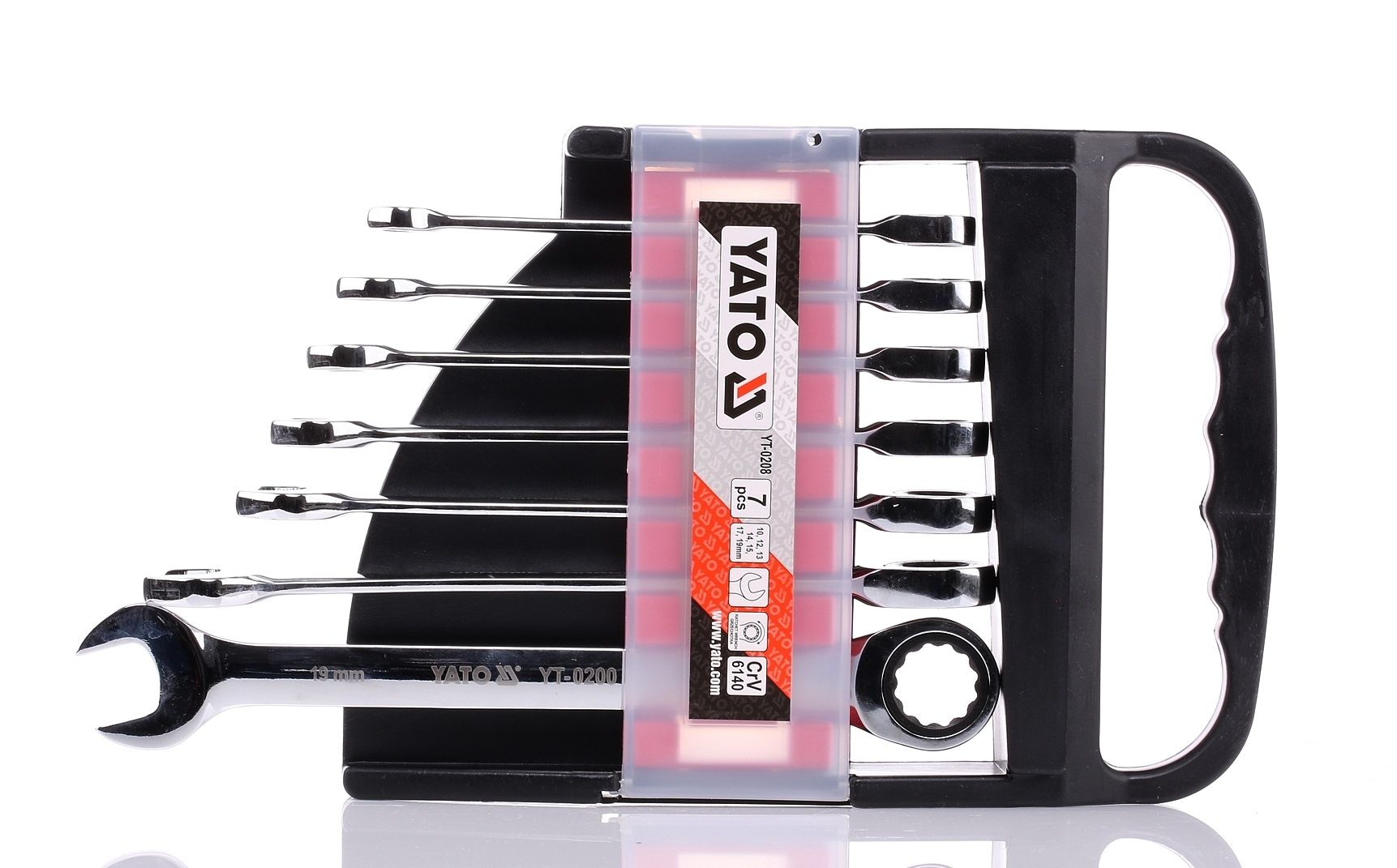 YATO YT-0208 Ratchet Ring Open-ended Spanner Set Spanner Size: 19, Number of tools: 7, Number of teeth (ratchet mechanism): 72, Chrome Vanadium Steel-image-13638611