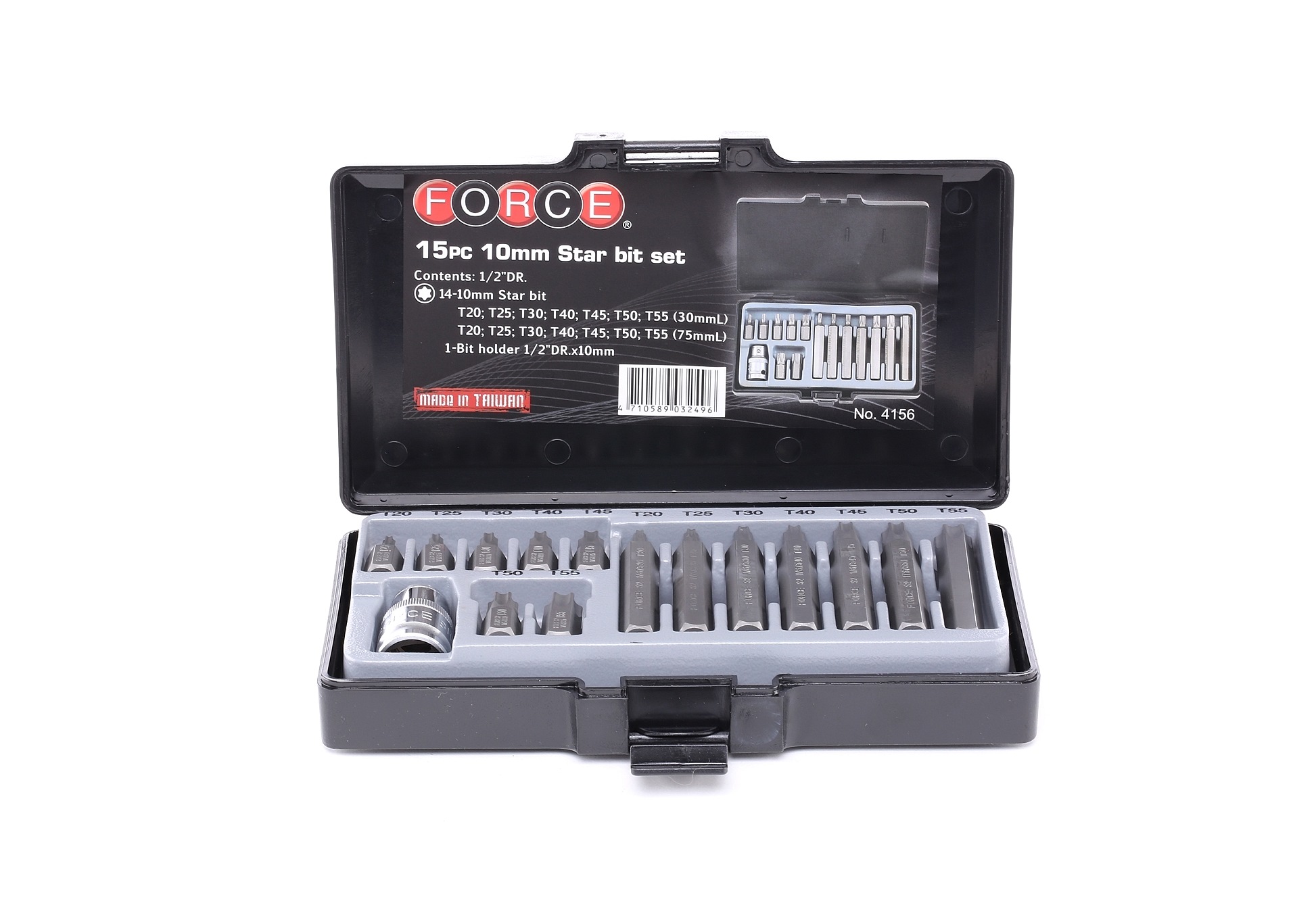 FORCE 4156 Screwdriver Bits Set Number of tools: 15, Bit Receptacle (dimensions): 1/2"x10mmInch-image-13658625