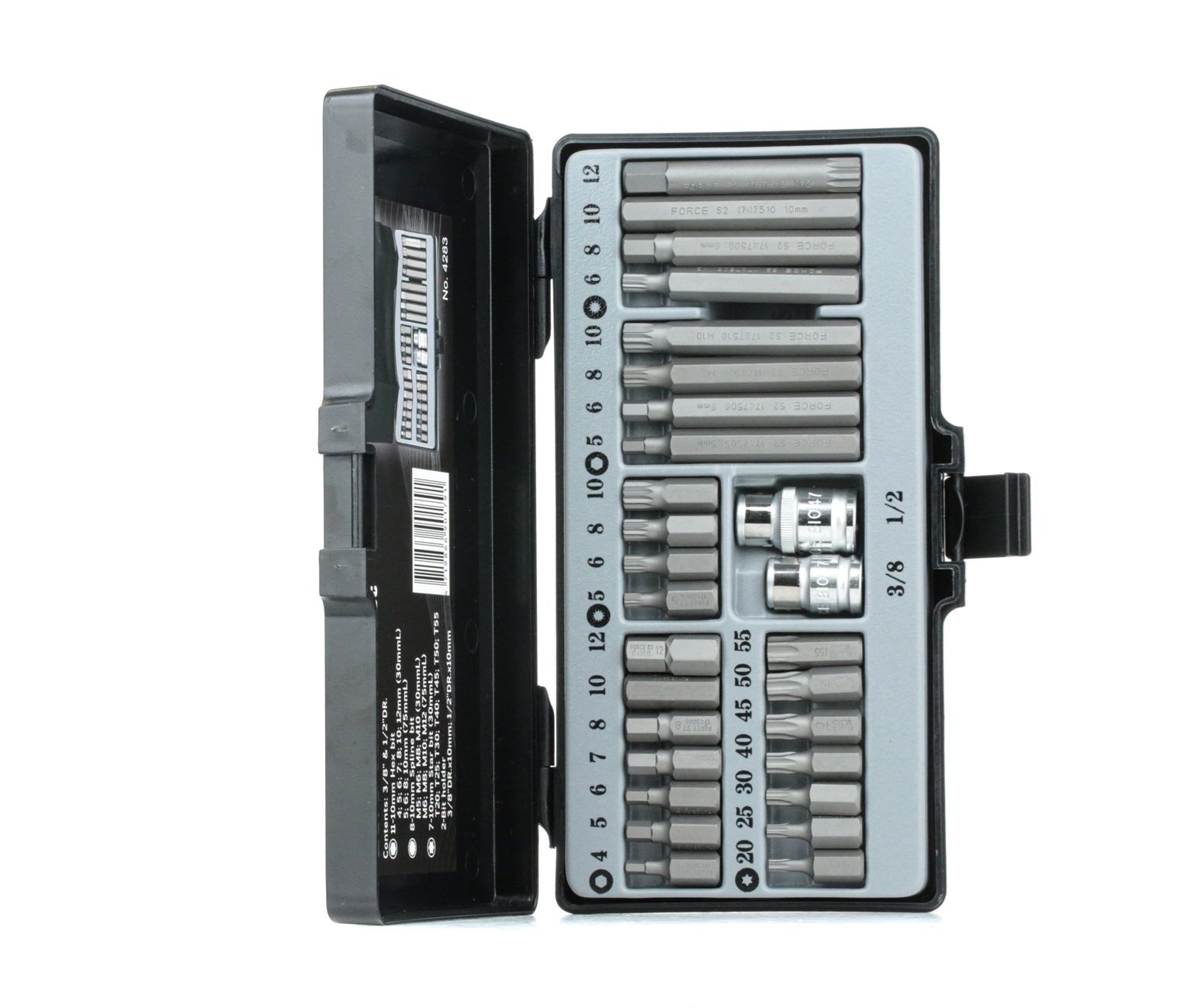 FORCE 4283 Screwdriver Bits Set Number of tools: 28, Bit Receptacle (dimensions): 1/2"x10mmInch-image-13658633
