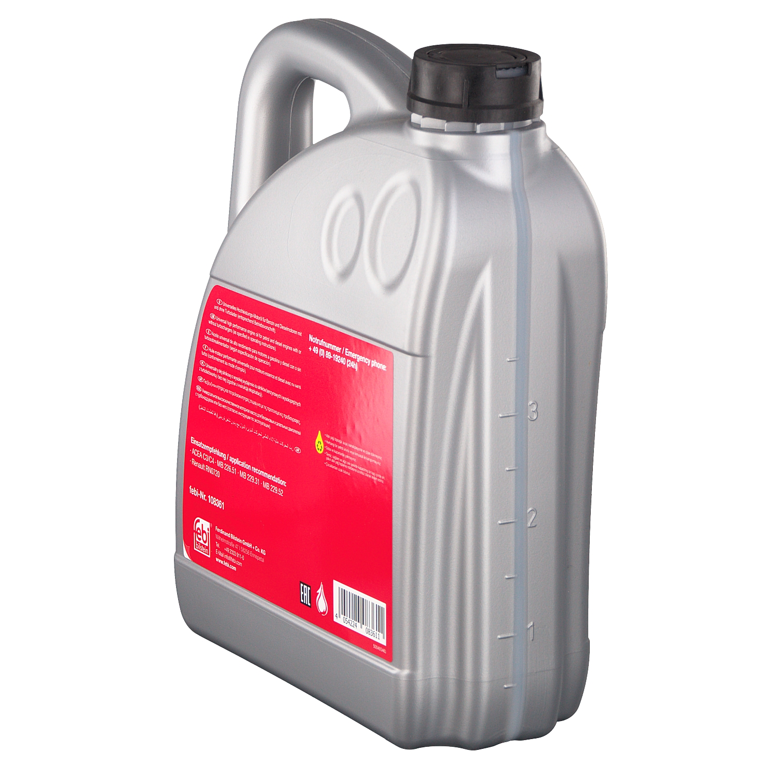 Side view of FEBI BILSTEIN 108361 Engine oil Mobility Guard Pro 5W-30, Capacity: 4l