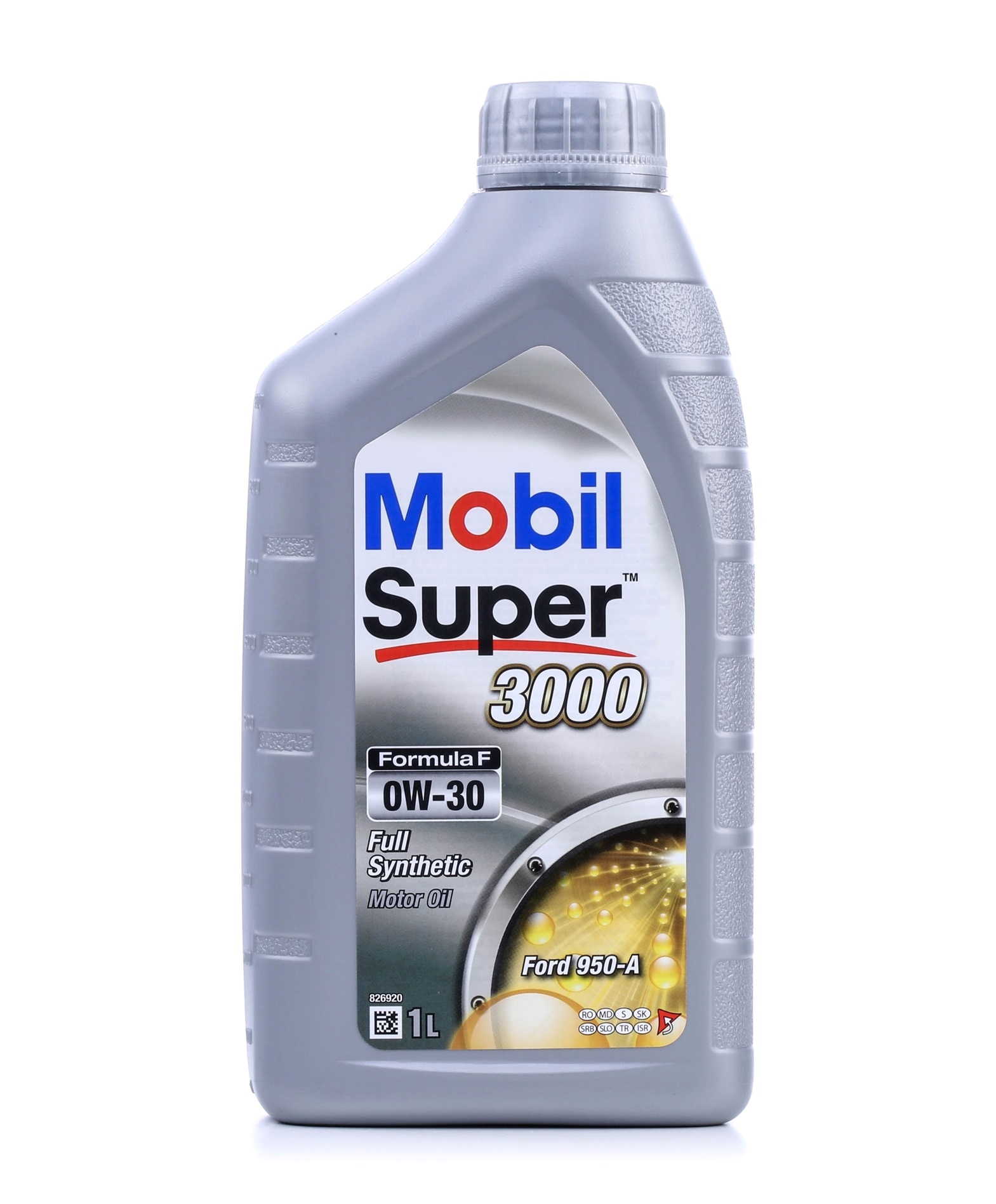 Side view of MOBIL 154486 Engine oil MOBIL SUPER 3000 FORMULA F 0W-30 Capacity: 1l