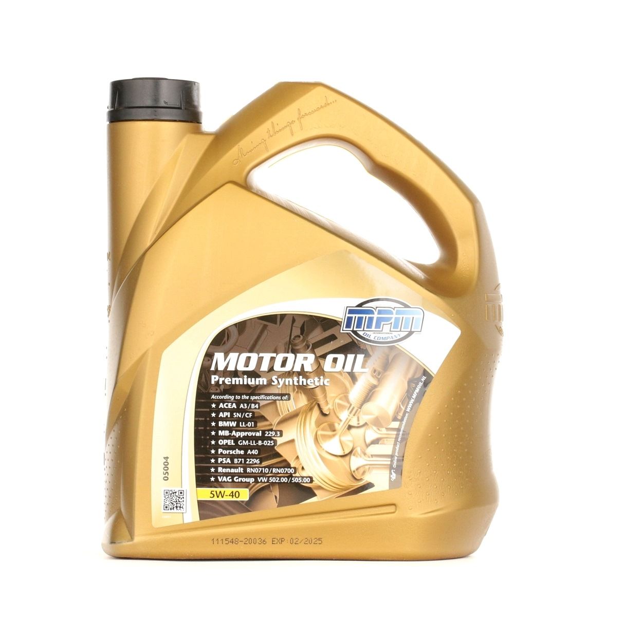 Side view of MPM 05004 Engine oil 5W-40, Capacity: 4l, Synthetic Oil