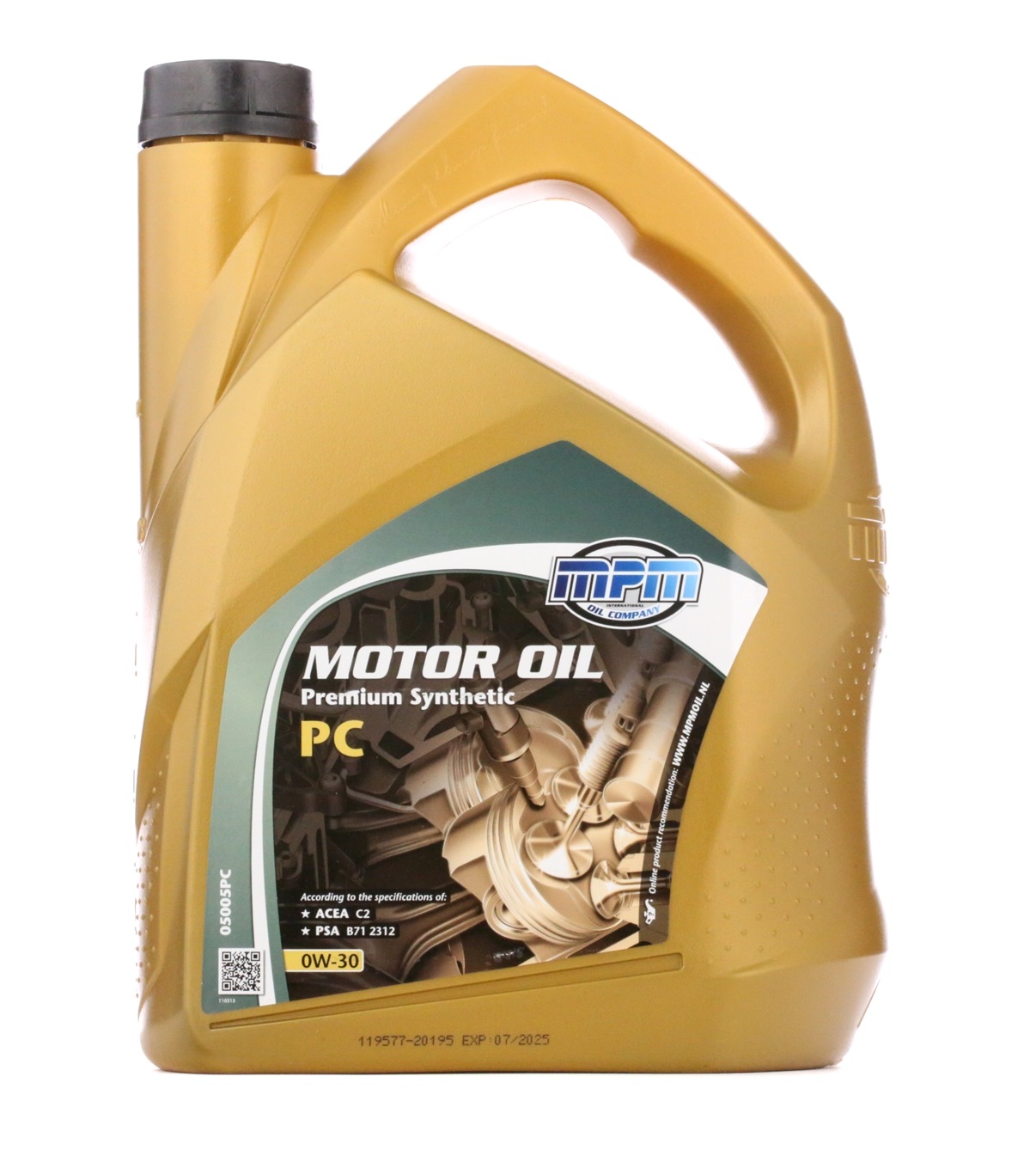 Side view of MPM 05005PC Engine oil 0W-20, Capacity: 5l
