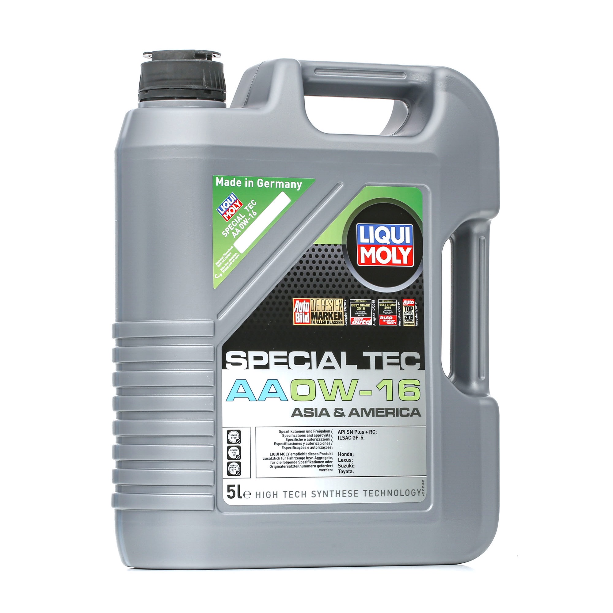 Side view of LIQUI MOLY 21323 Engine oil Special Tec AA 0W-16 Capacity: 5l