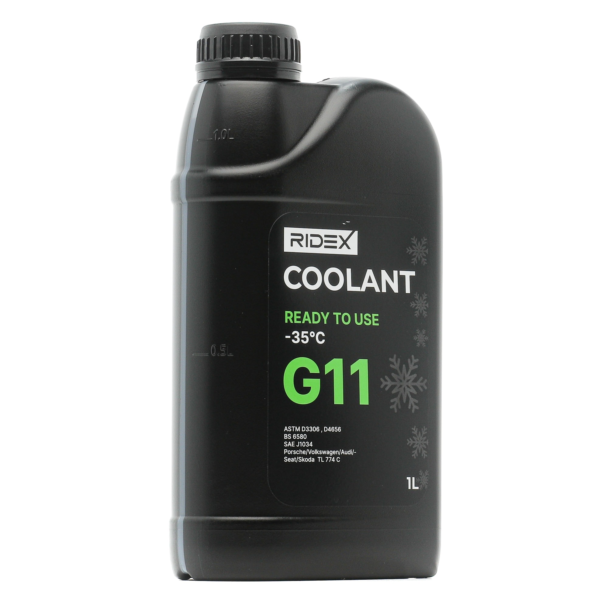 Side view of RIDEX 1602F0034 Antifreeze MTU MTL 5048, Capacity: 1l, green