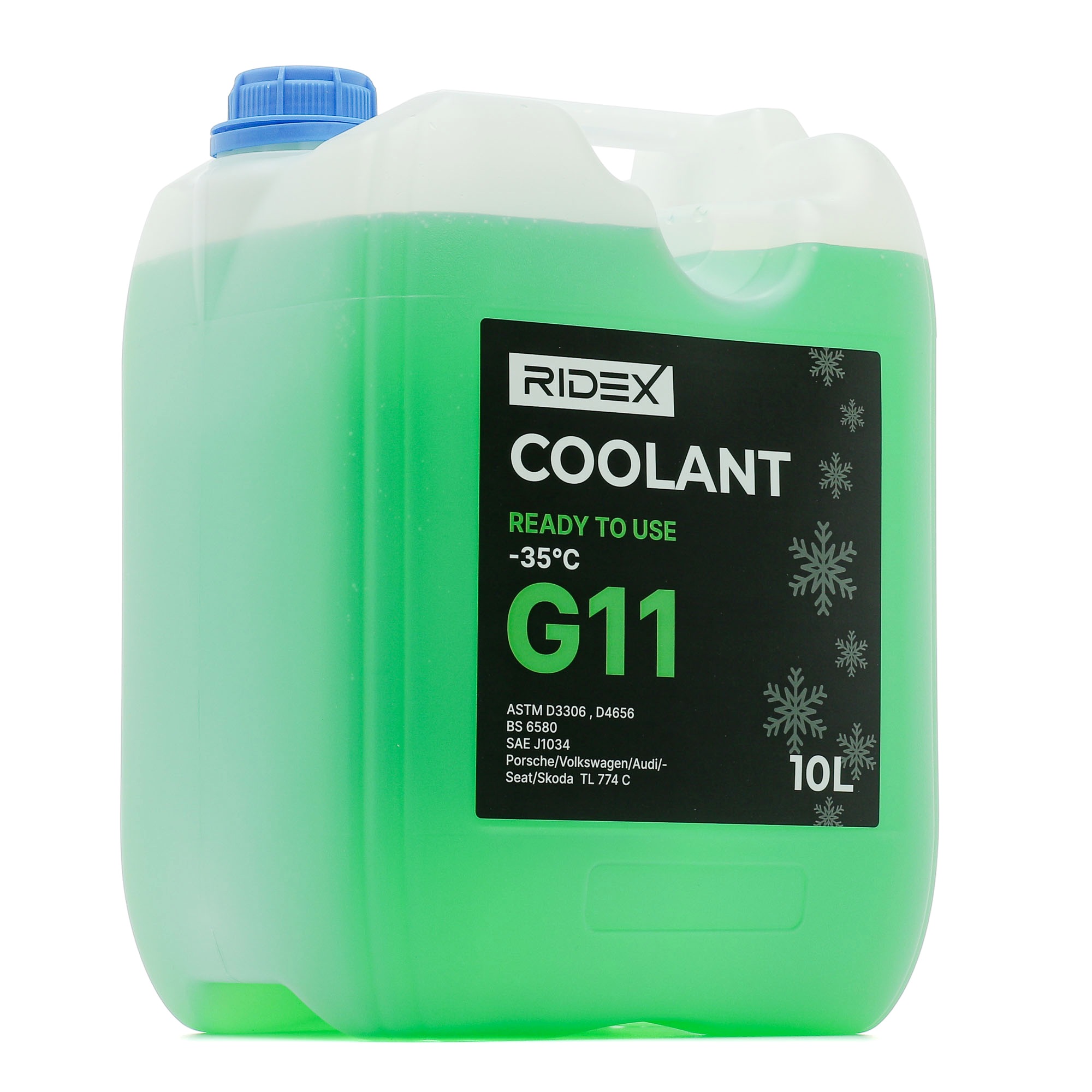 Side view of RIDEX 1602F0062 Antifreeze MTU MTL 5048, Capacity: 10l, green