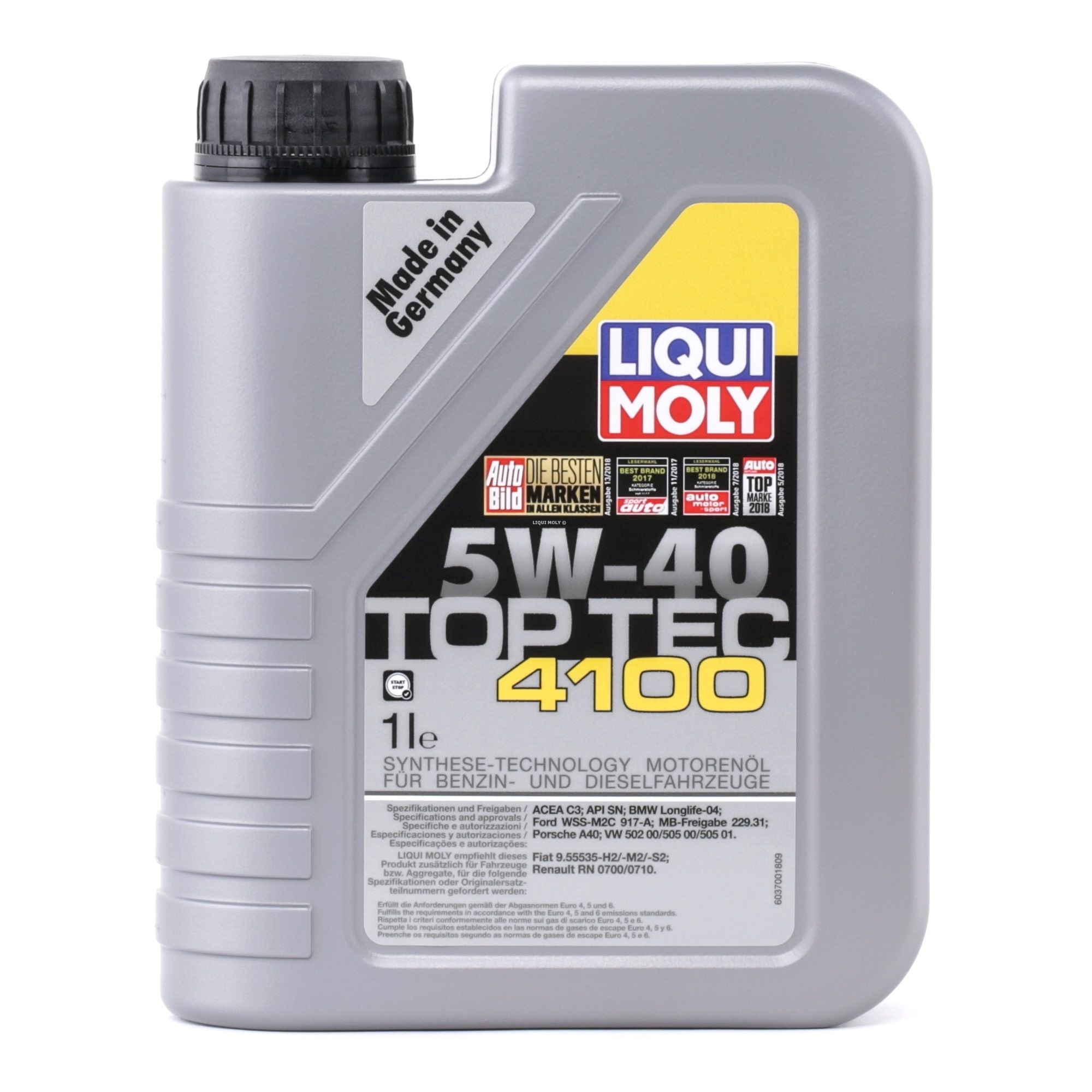 Side view of LIQUI MOLY 3700 Engine oil 5W-40, Capacity: 1l, Synthetic Oil