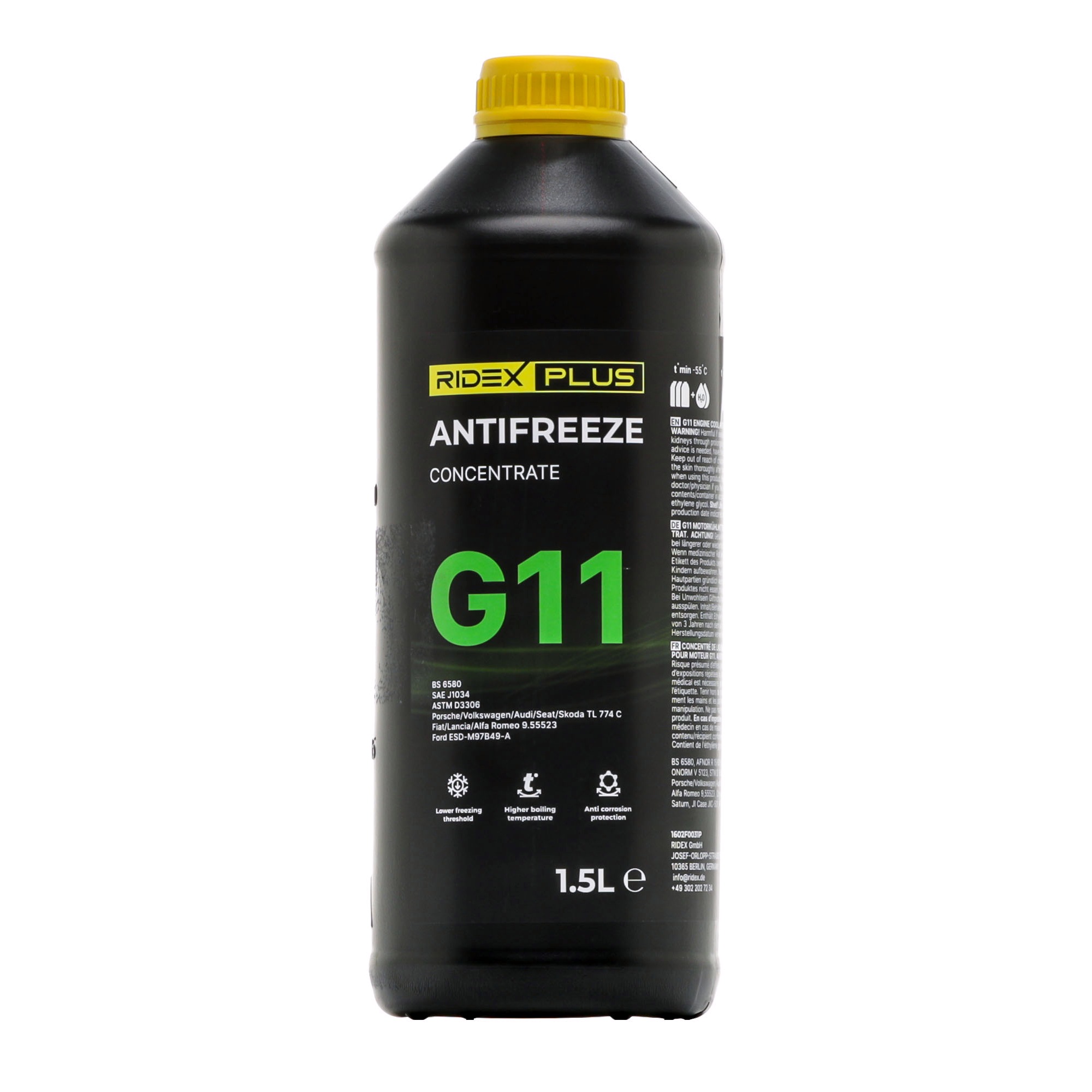 Side view of RIDEX PLUS 1602F0031P Antifreeze MTU MTL 5048, Capacity: 1,5l, -38(50/50)