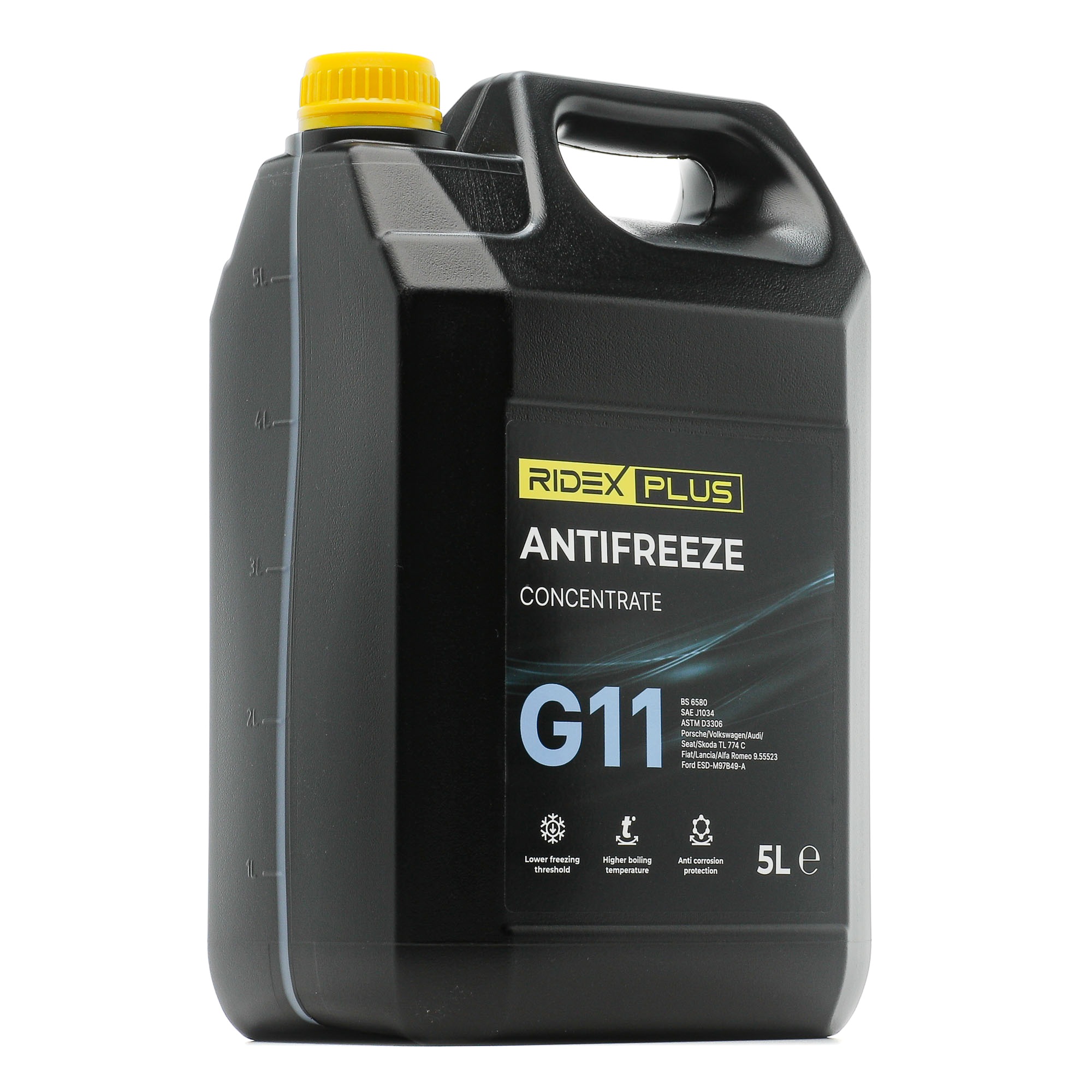 Side view of RIDEX PLUS 1602F0011P Antifreeze MTU MTL 5048, blue, -38(50/50), Capacity: 5l