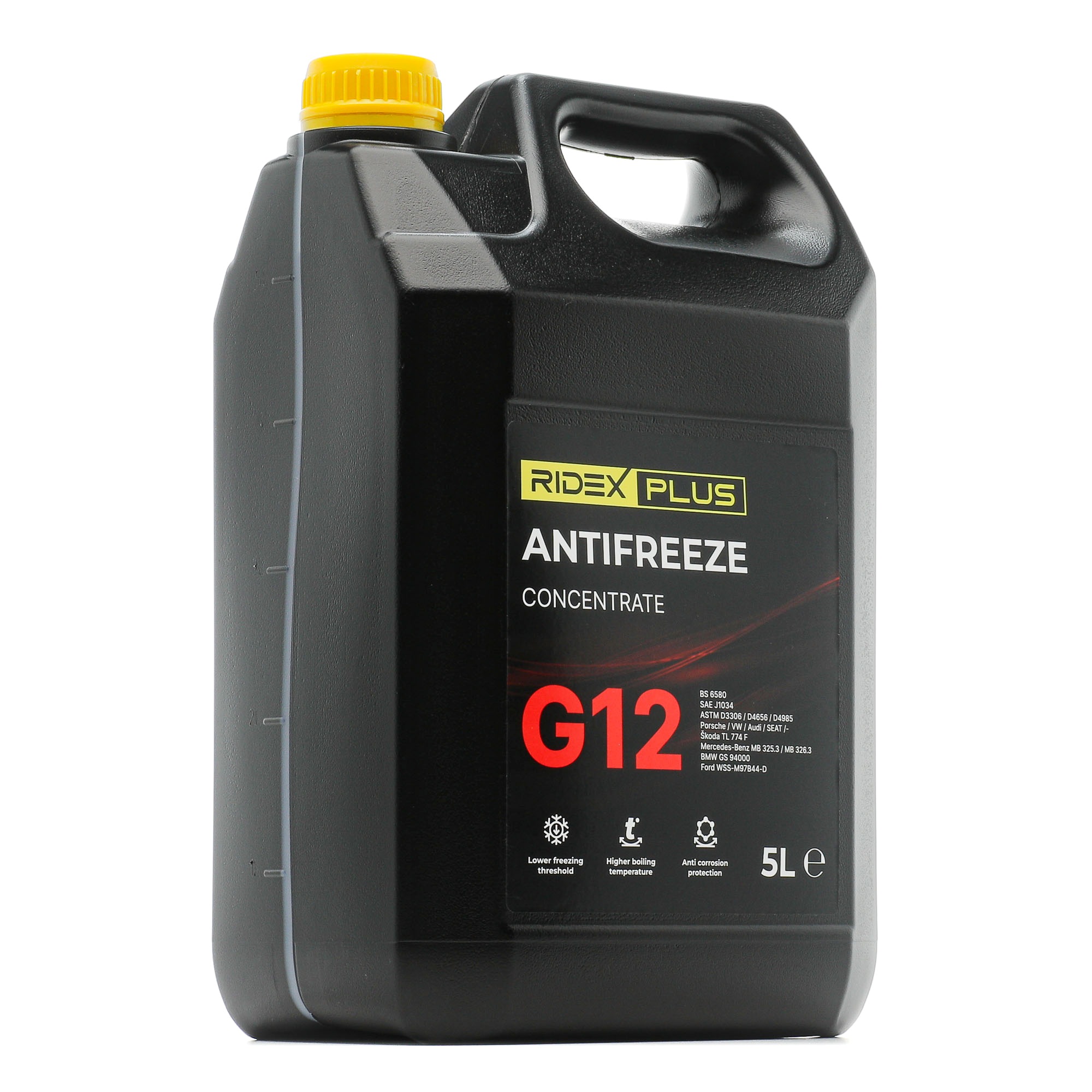 Side view of RIDEX PLUS 1602F0006P Antifreeze 41-01-001/ Type D, Capacity: 5l, -38(50/50), red