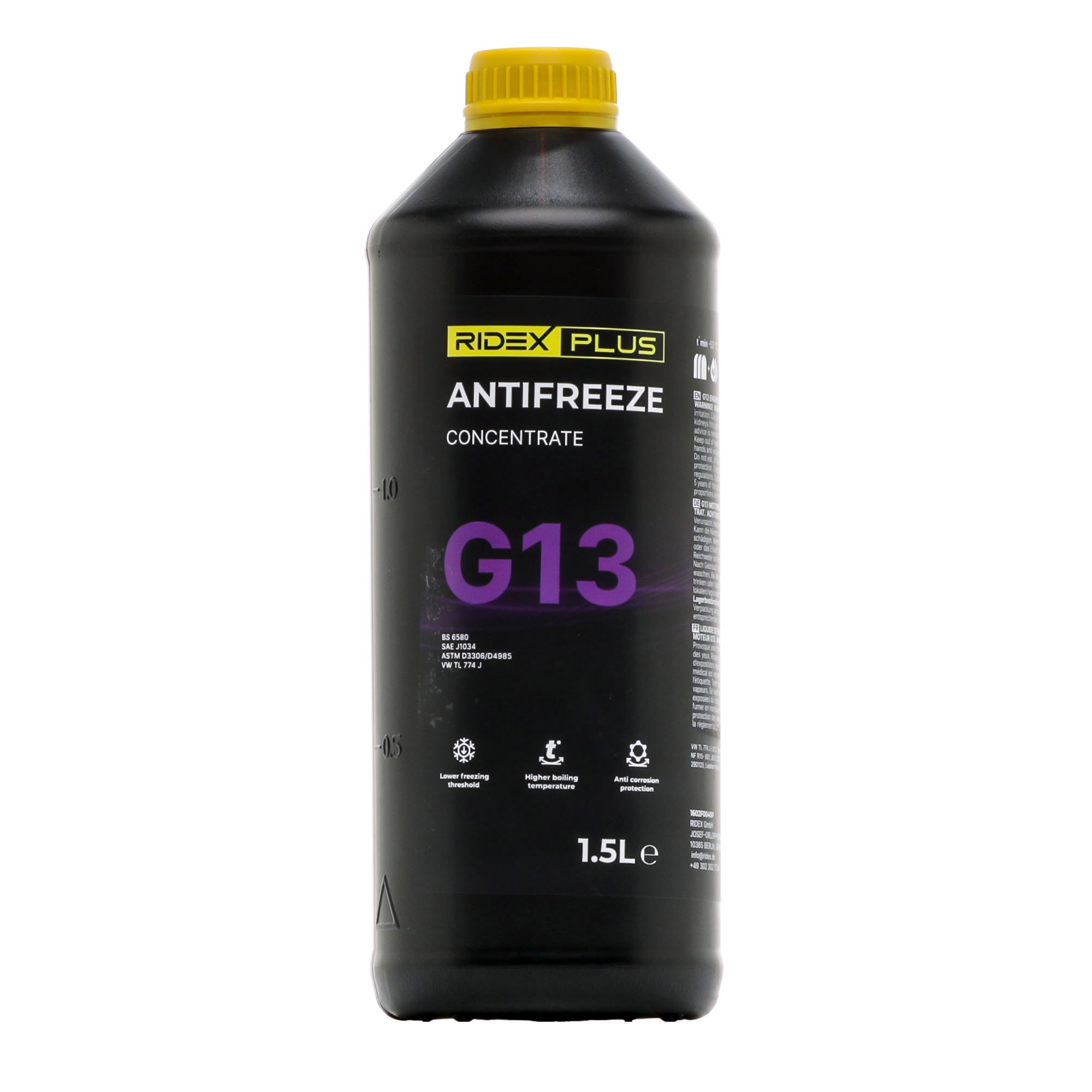 Side view of RIDEX PLUS 1602F0040P Antifreeze NATO S 759, violet, -38(50/50), Capacity: 1,5l