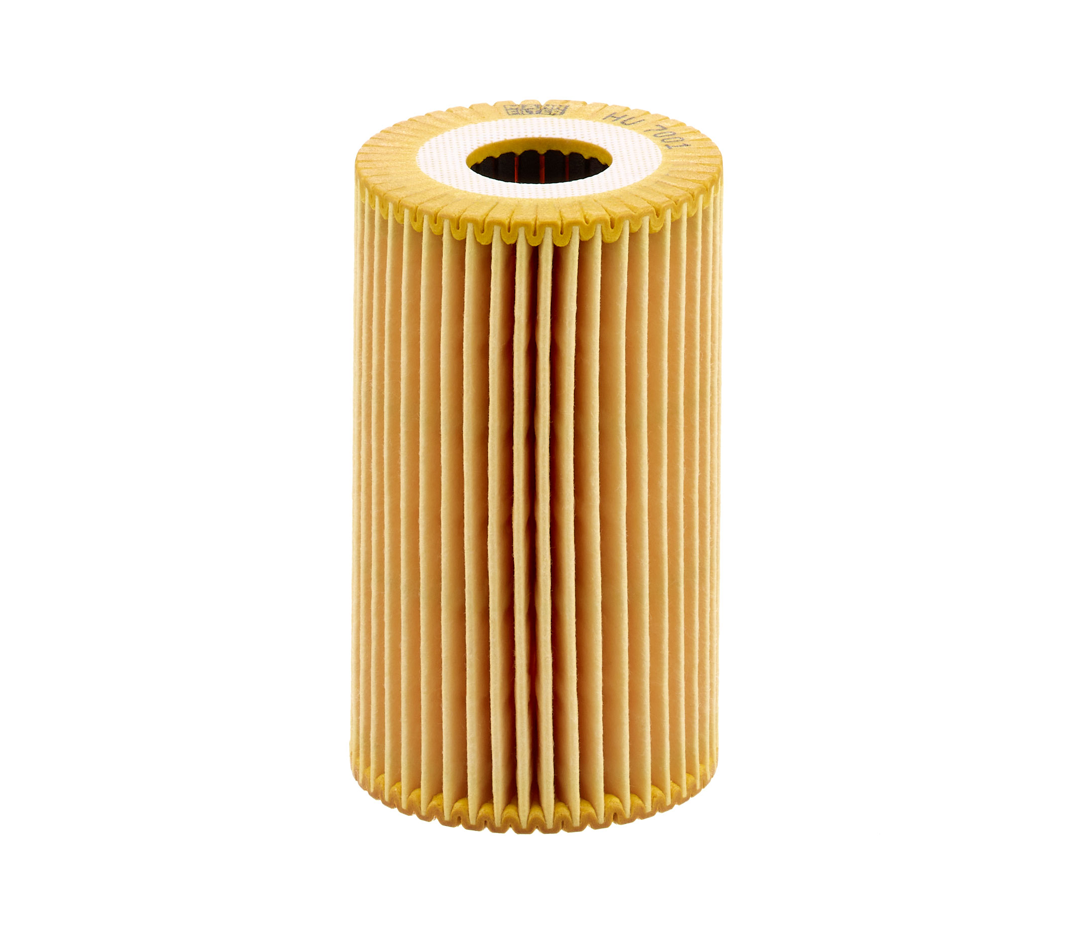Side view of MANN-FILTER HU 7001 x Oil filter Filter Insert, with gasket/seal