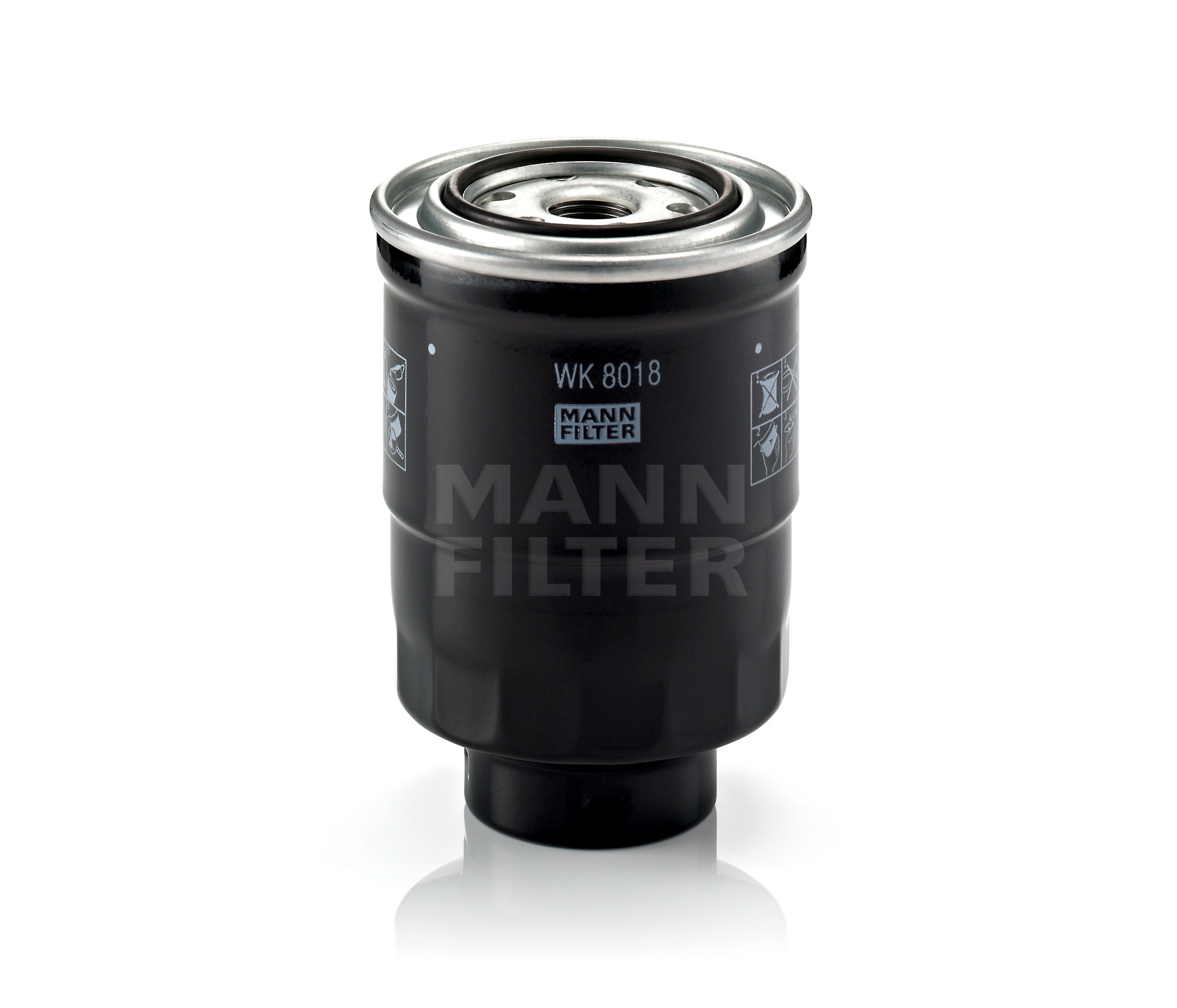 Side view of MANN-FILTER WK 8018 x Fuel Filter with gasket/seal