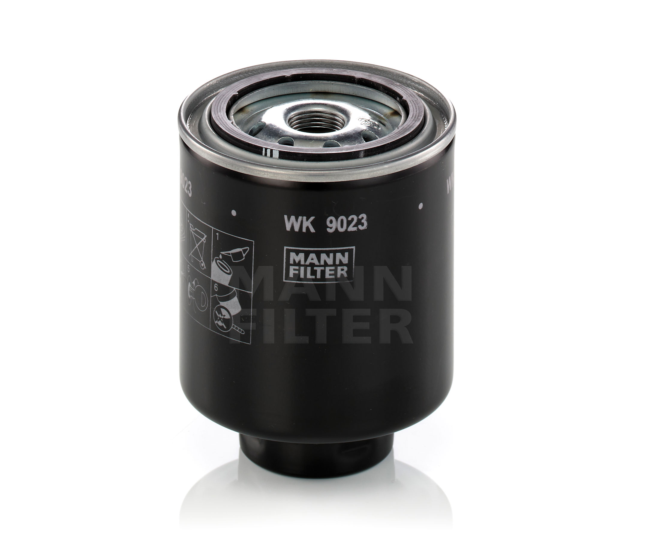 Side view of MANN-FILTER WK 9023 z Fuel Filter with gasket/seal