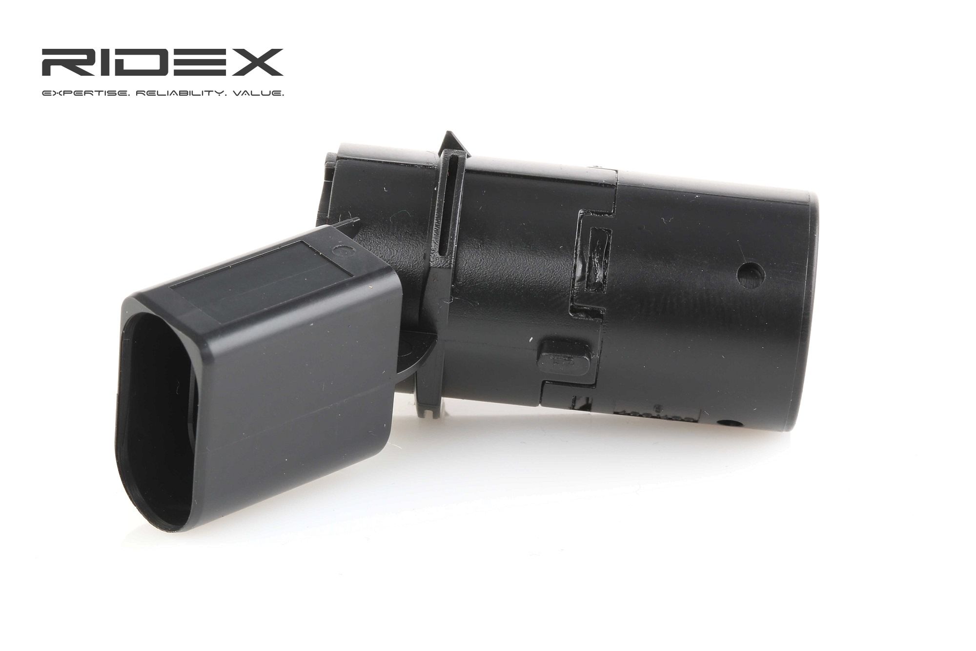 Side view of RIDEX 2412P0010 Parking Sensors Ultrasonic Sensor, black, Rear Axle