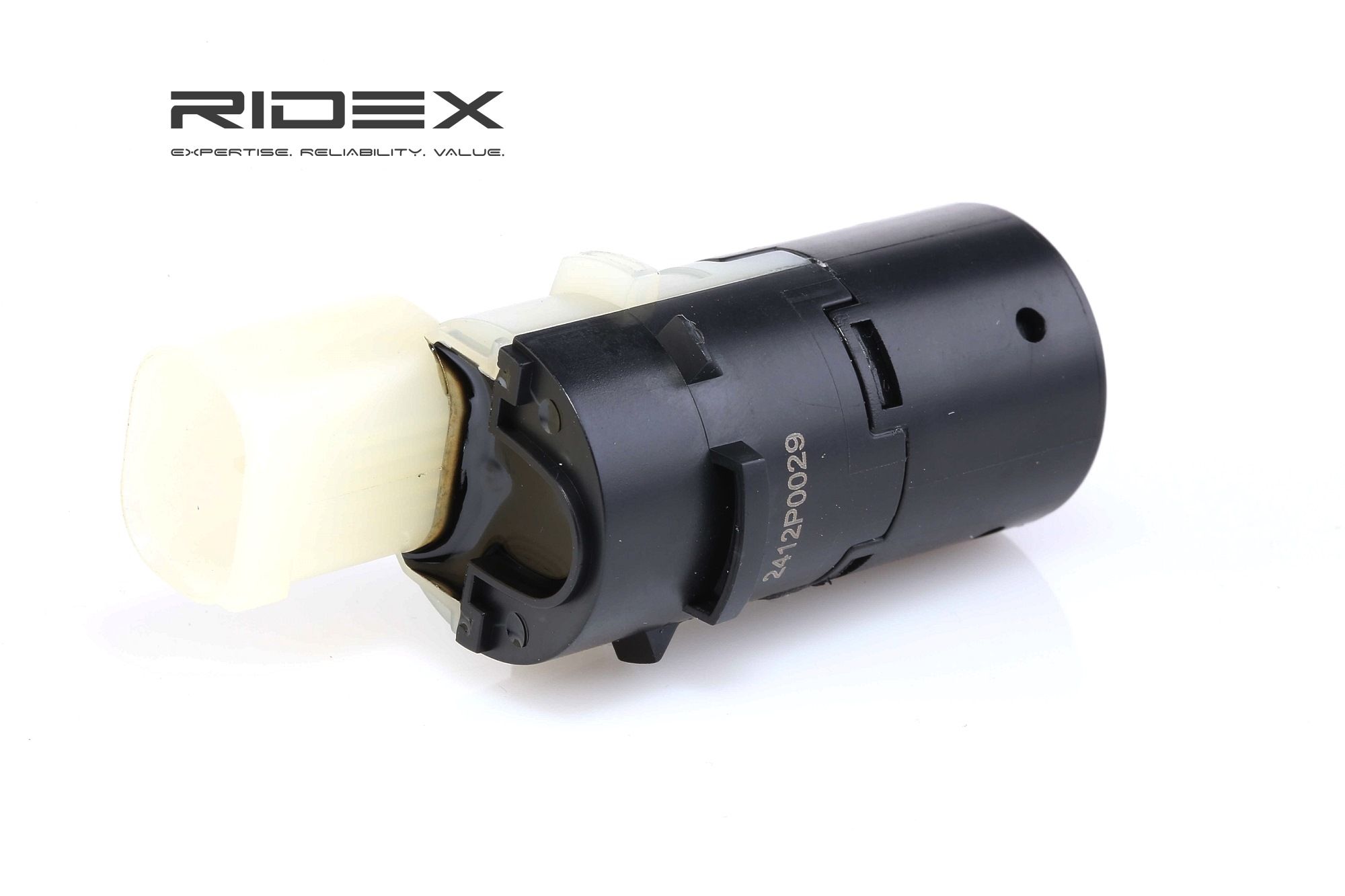 Side view of RIDEX 2412P0029 Parking Sensors Rear, black, Ultrasonic Sensor
