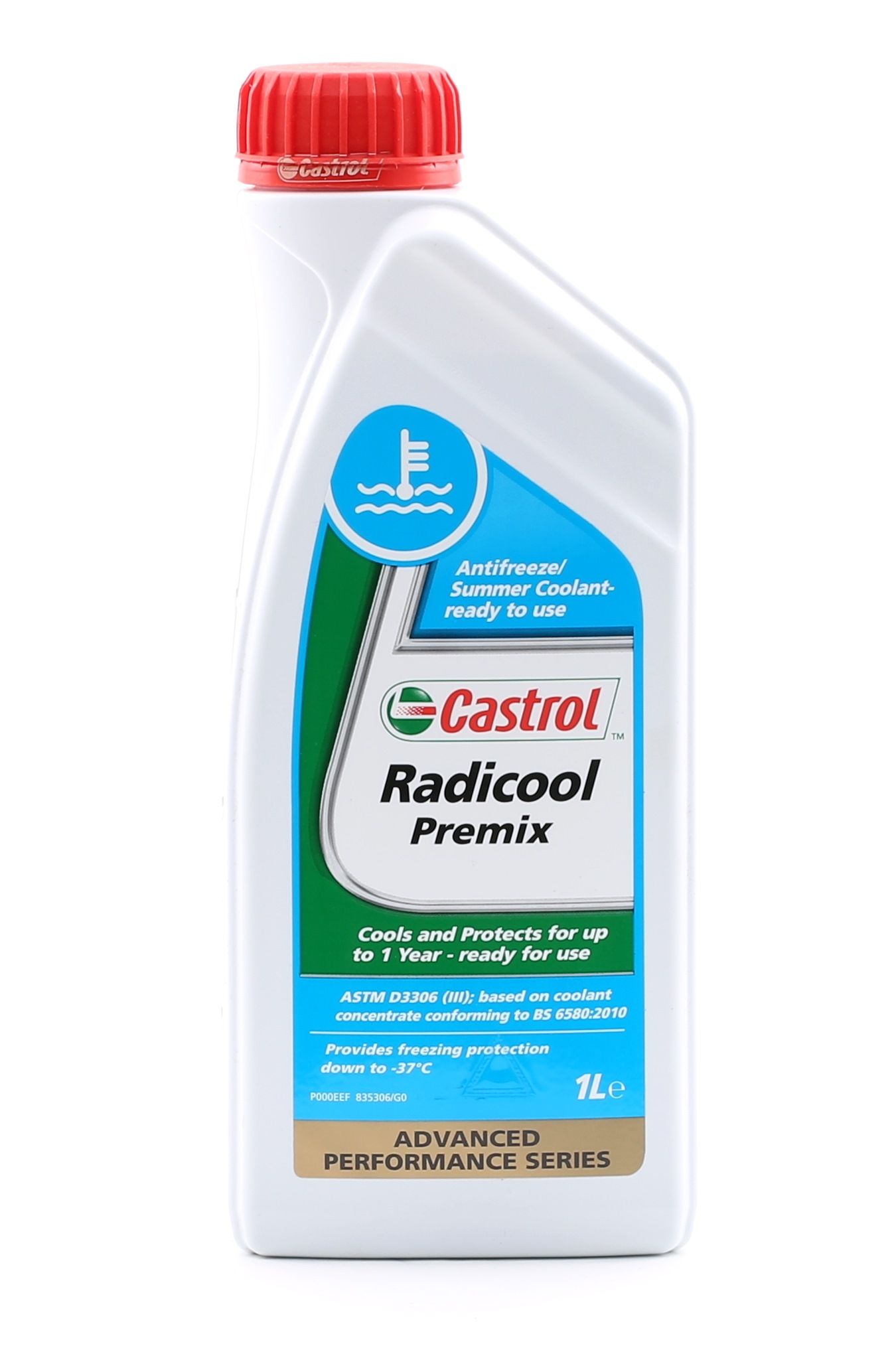 CASTROL 155BA0 Antifreeze Castrol Radicool Premix BS 6580:2010, blue, Capacity: 1l
