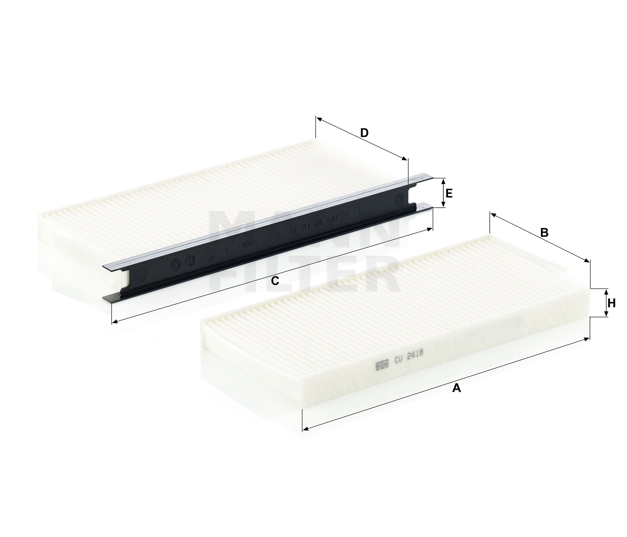 Side view of MANN-FILTER CU 2418-2 Pollen filter Particulate Filter