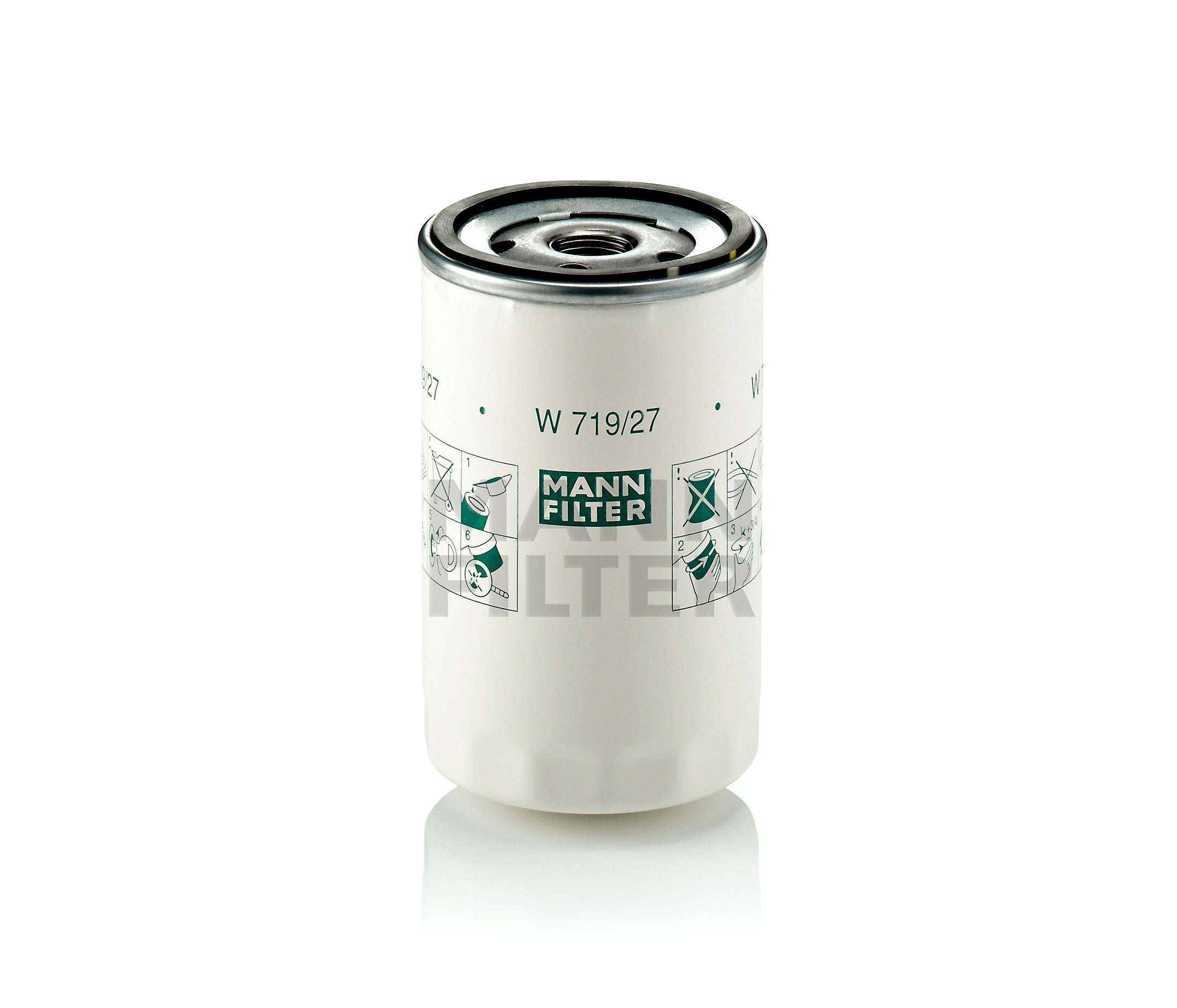 Side view of MANN-FILTER W 719/27 Oil filter Spin-on Filter, with one anti-return valve
