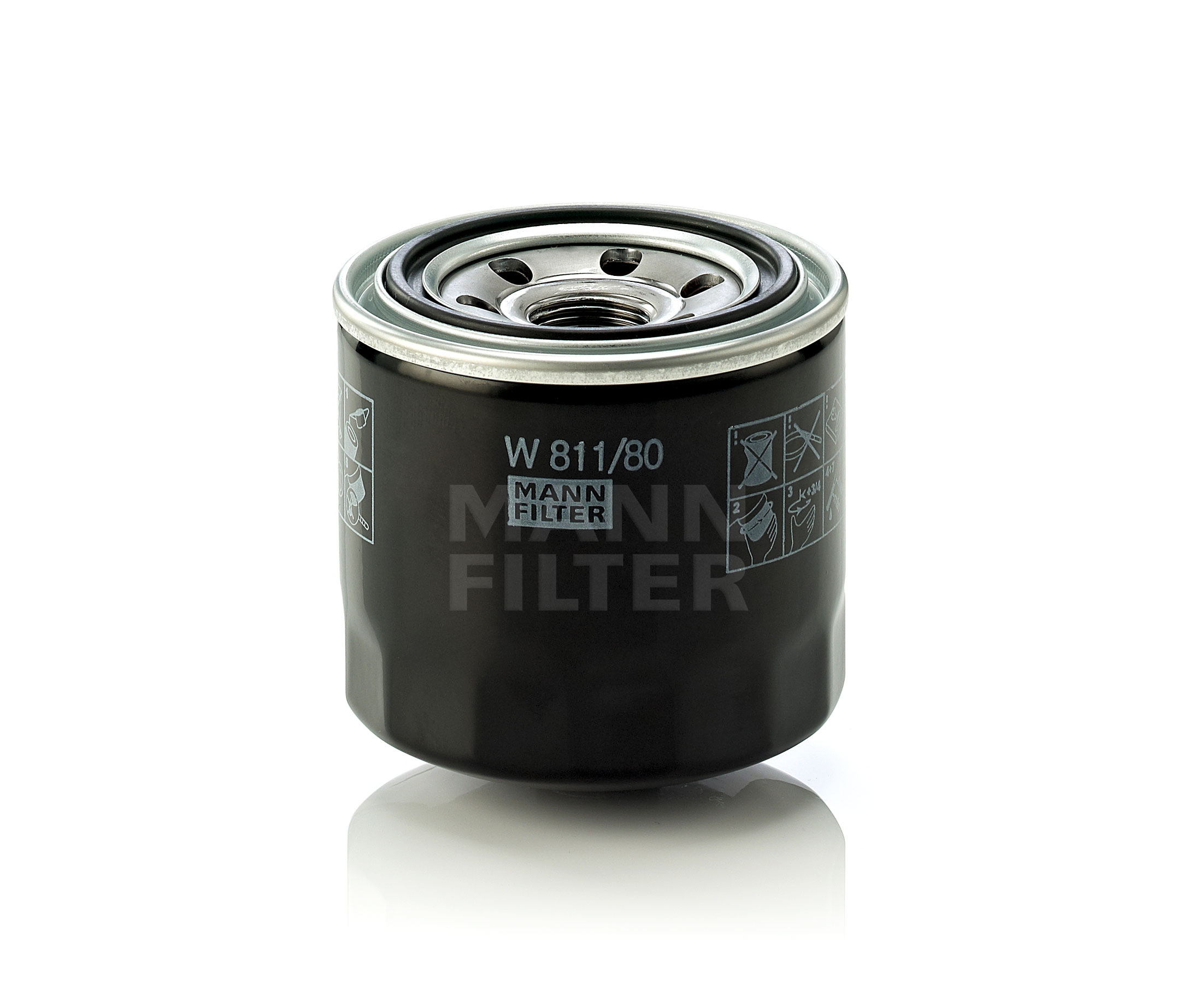 Side view of MANN-FILTER W 811/80 Oil filter Spin-on Filter, with one anti-return valve