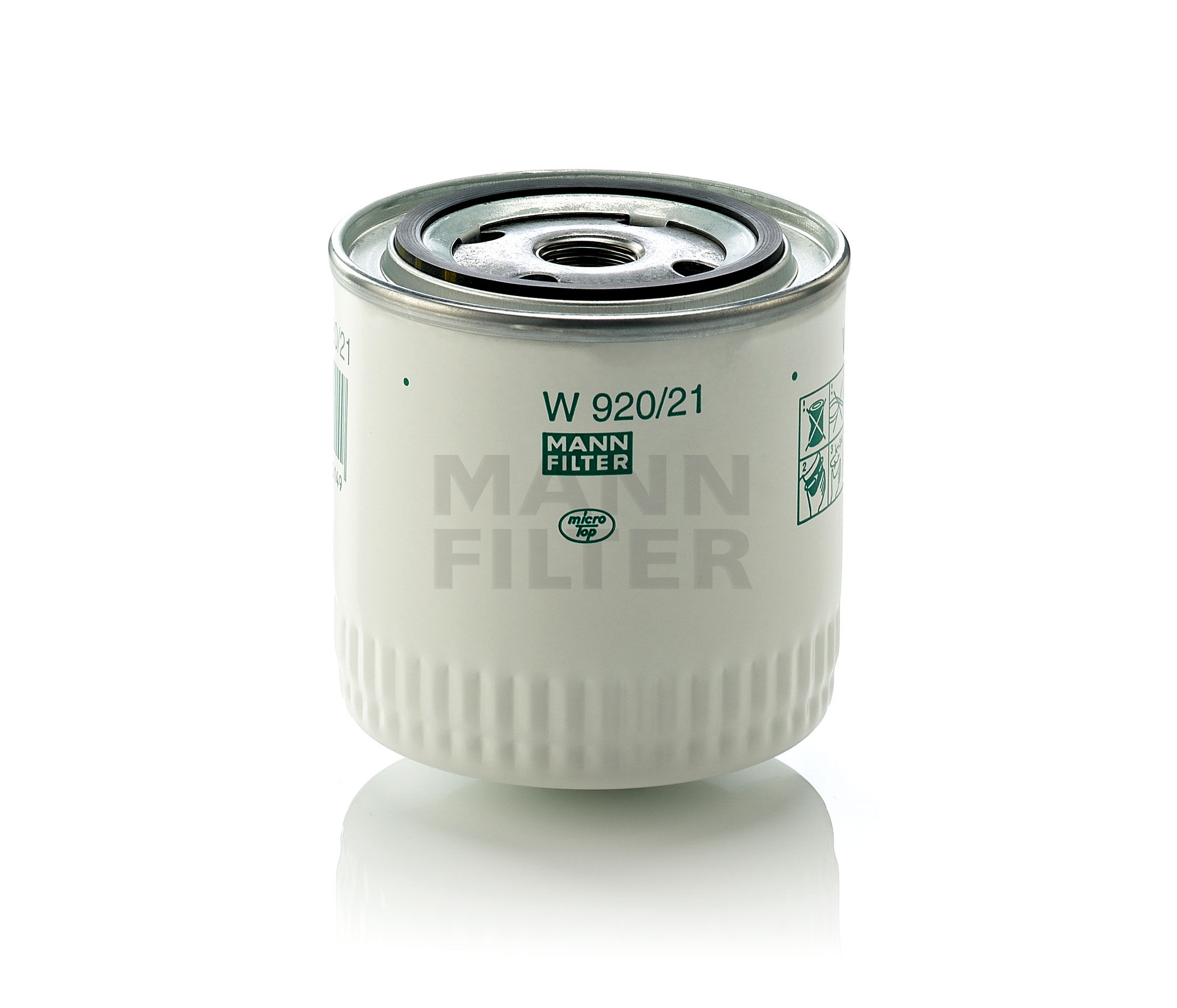 Side view of MANN-FILTER W 920/21 Oil filter Spin-on Filter, with one anti-return valve