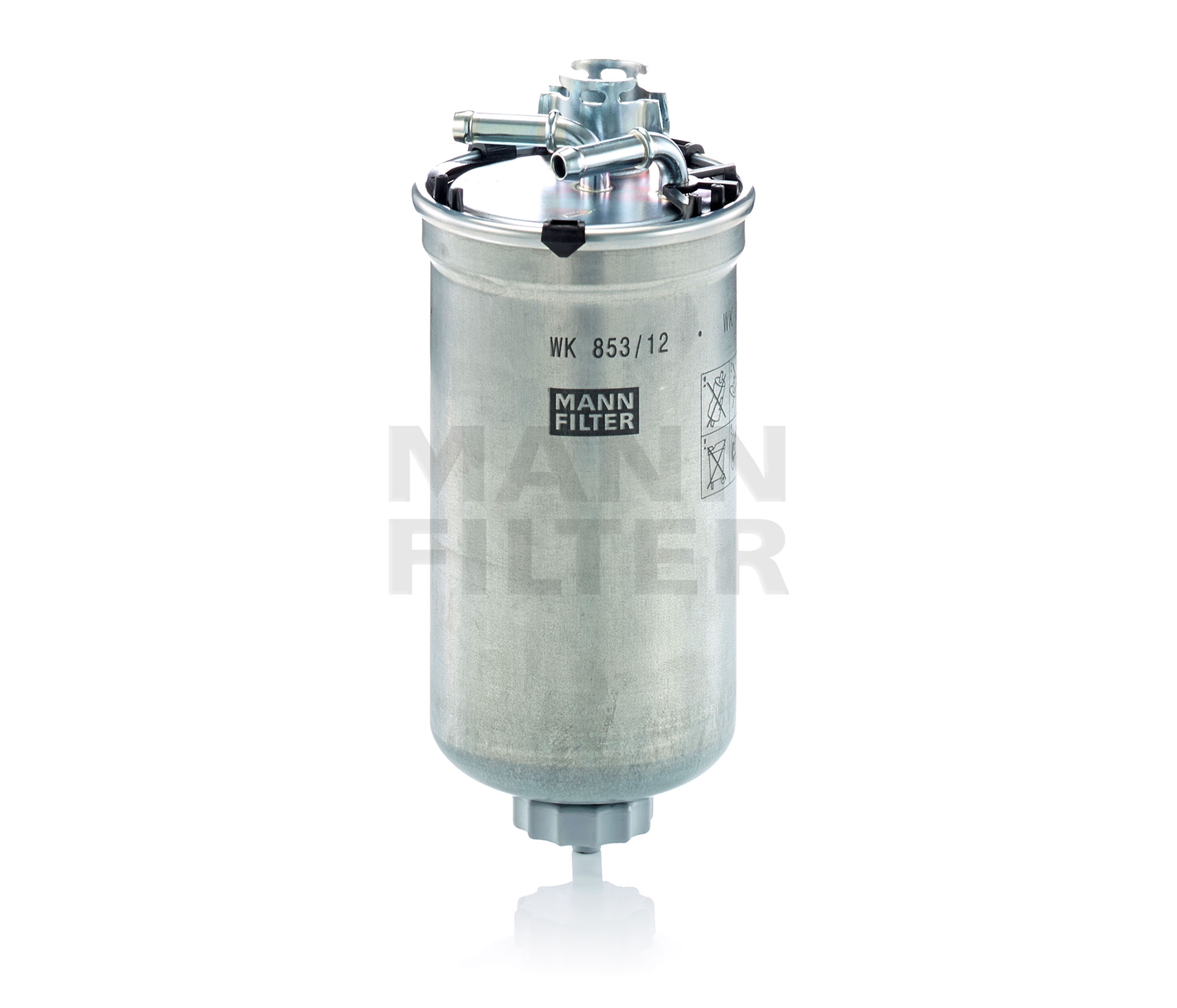 Side view of MANN-FILTER WK 853/12 Fuel Filter In-Line Filter