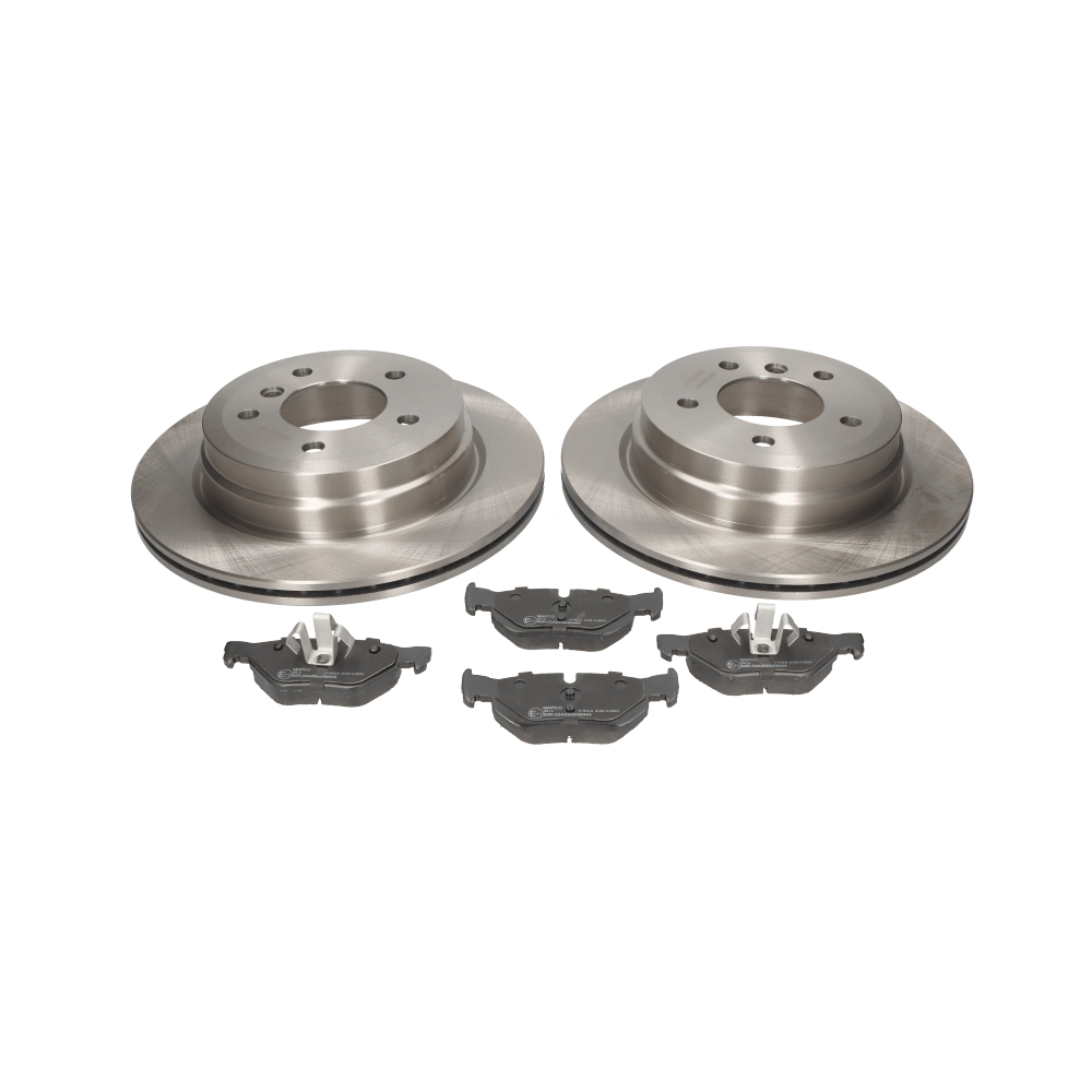 Side view of MAPCO 47873 Brake disc and pads set Rear Axle, Vented, incl. wear warning contact, with anti-squeak plate